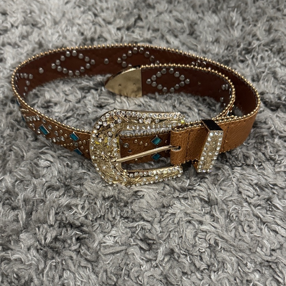 Elegant Brown Belt with Rhinestone Accents